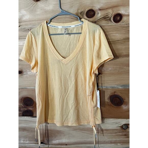 NWT! Calvin Klein Performance waffle knit Vneck top.blouse. Orange. Size XL - Picture 1 of 6